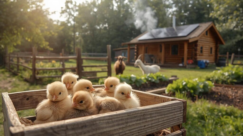 New baby hens arrive giving this family 20-40 eggs per week depending on the breed