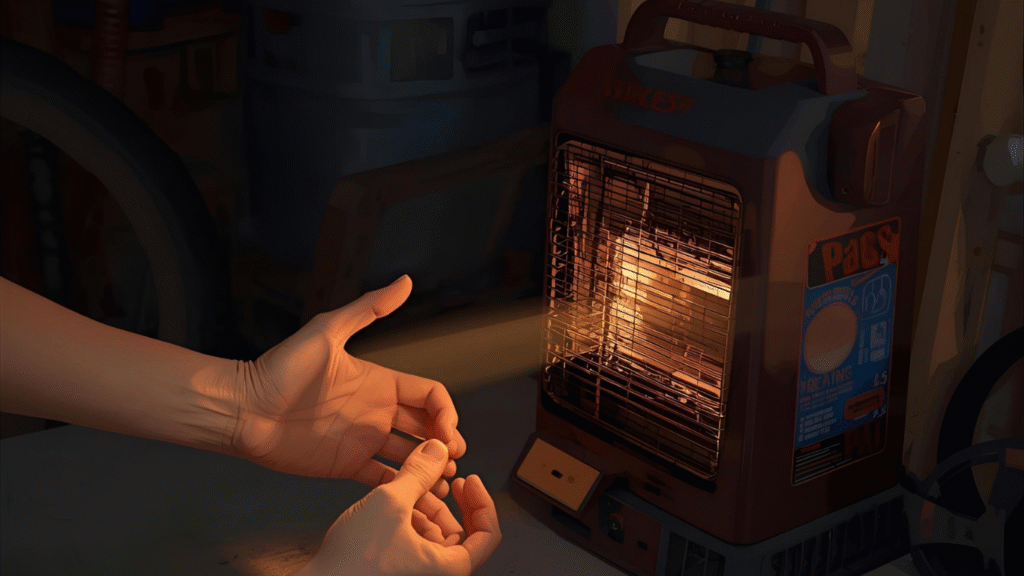 Indoor Portable Propane Heater warming up hands during a cold day without power