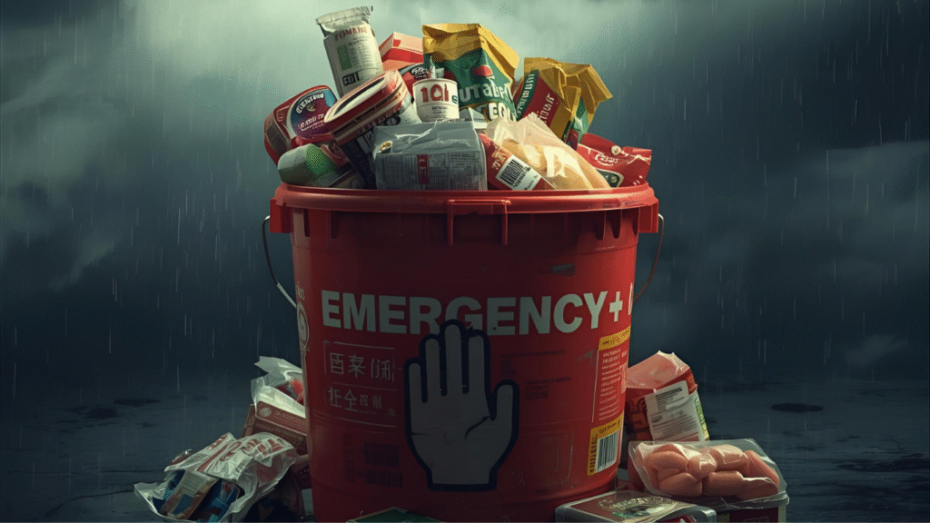 Emergency food in a bucket for a rainy day
