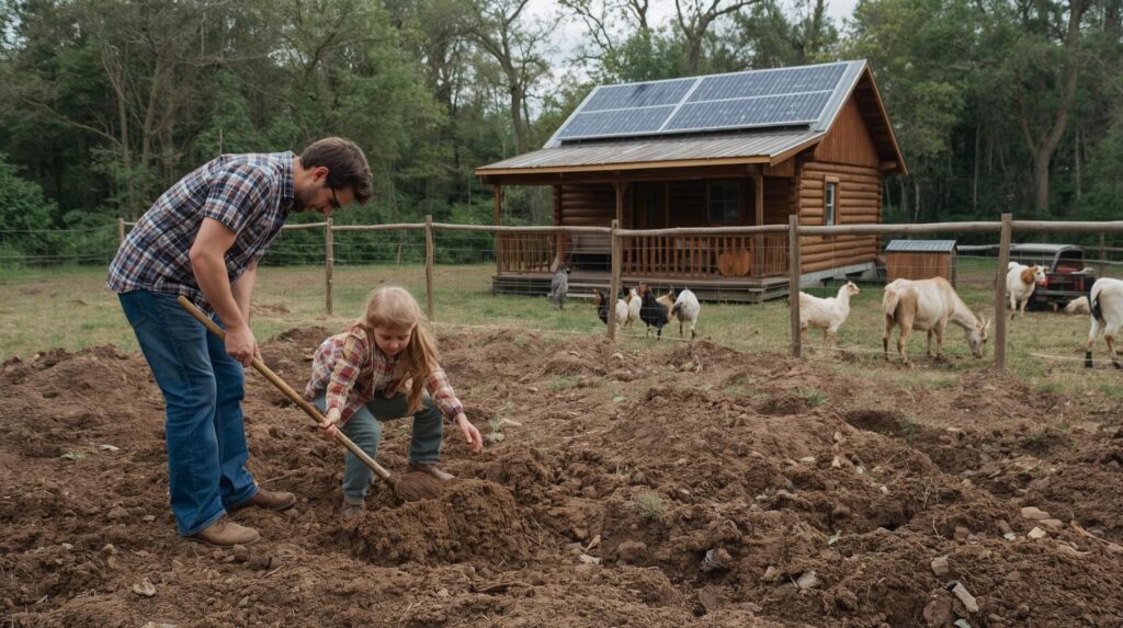 Father and daughter dig for clay rich soil to make mortar.