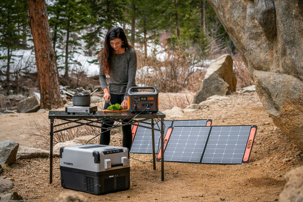 Woman using her off-grid gear to live independent