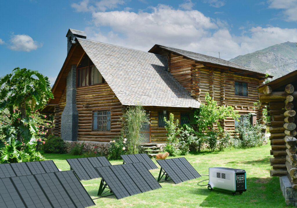 Solar panel installation on off-grid cabin