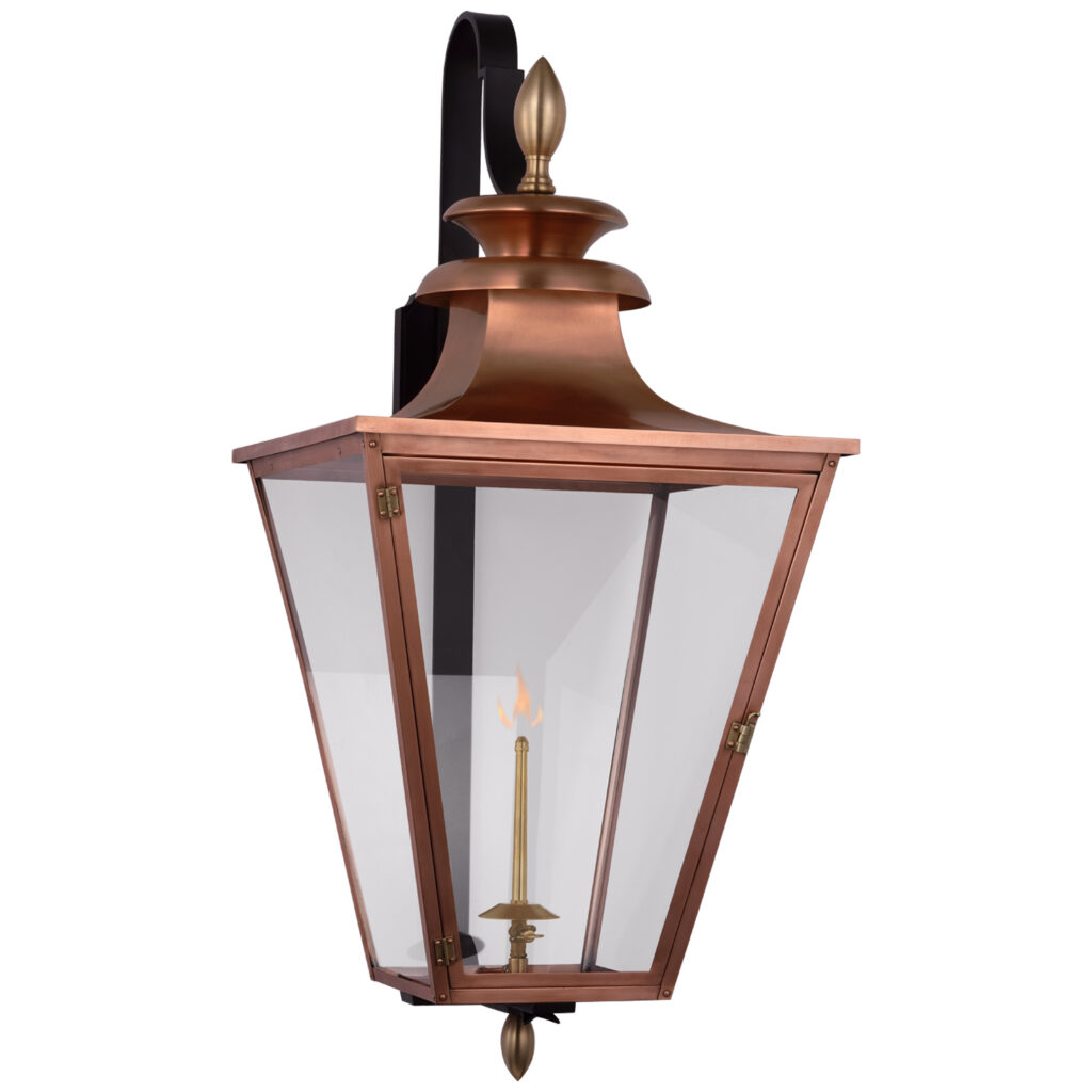 Gas Wall Latern - Pure 24-30 Ounce Copper Brass Details and Iron Hardware Natural Gas Only Professional Installation Only Limited Lifetime Warranty Copper and Brass Will Patina